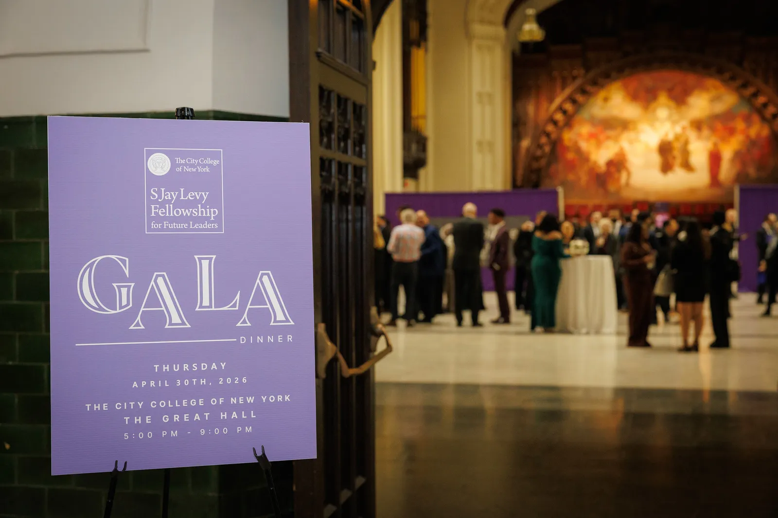 Poster for the S Jay Levy Fellowship's Annual Gala at the entrance for the event.