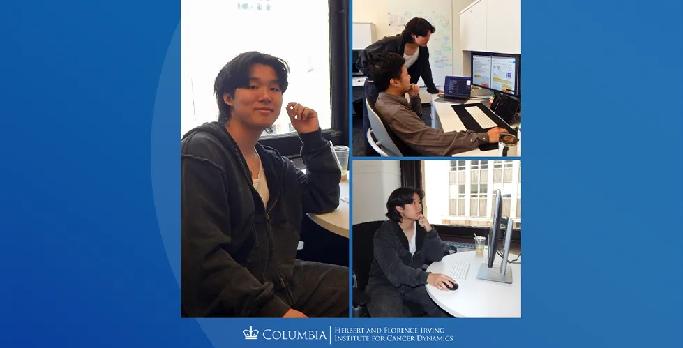 On the left, a picture of Elliott Seo sitting at a desk. In the top right picture, Elliott is discussing with Khanh Dinh, both looking at monitors. In the bottom right picture, Elliott is sitting at a desk and working on a laptop.