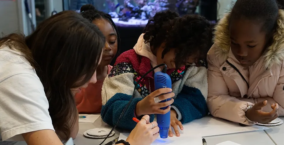 Kids decrypting Caesar cyphers written in invisible ink (Spy Science Day). Photo credit: STEM Starters.