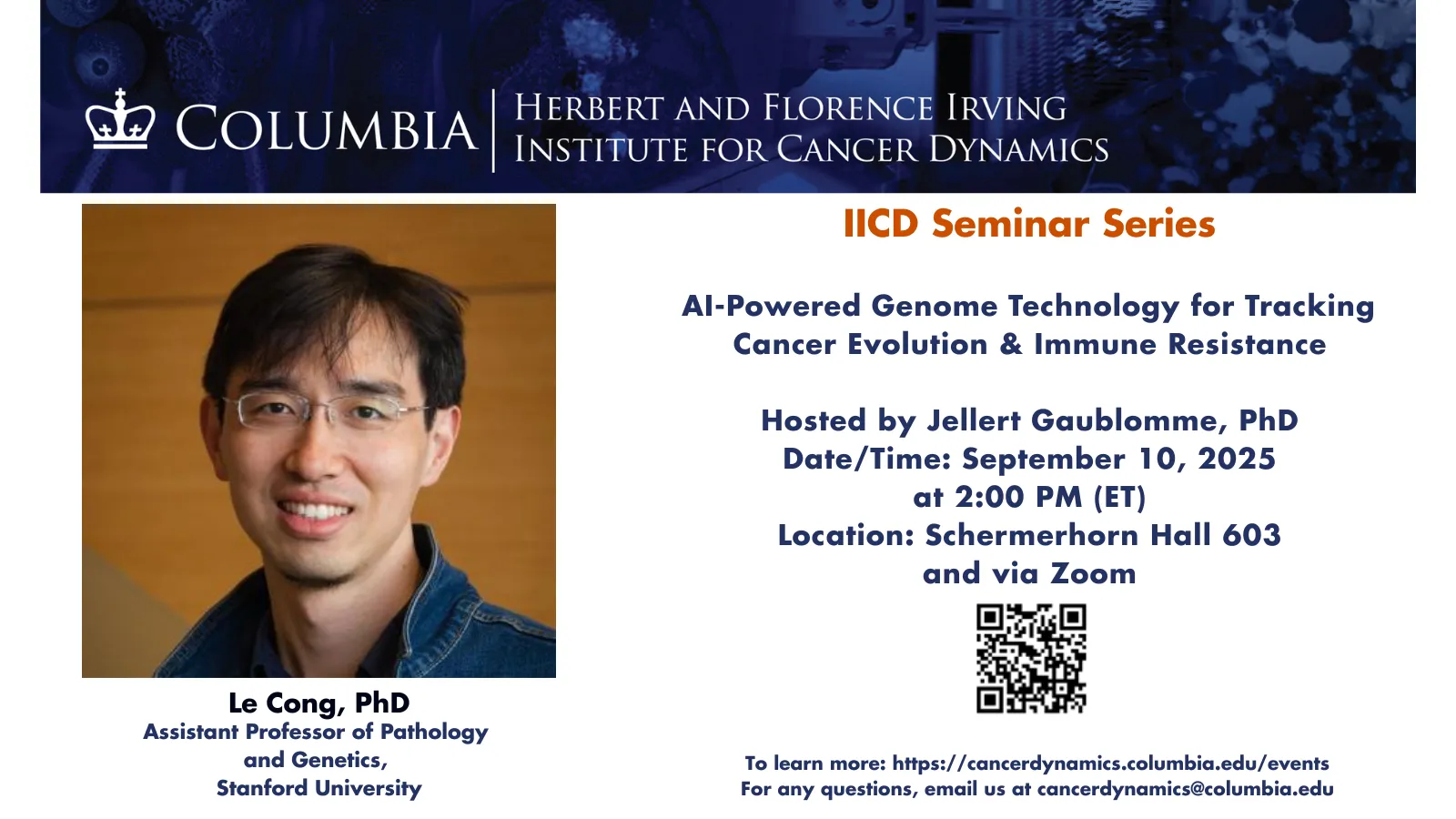 Flyer for IICD Seminar Series: Le Cong, Stanford University