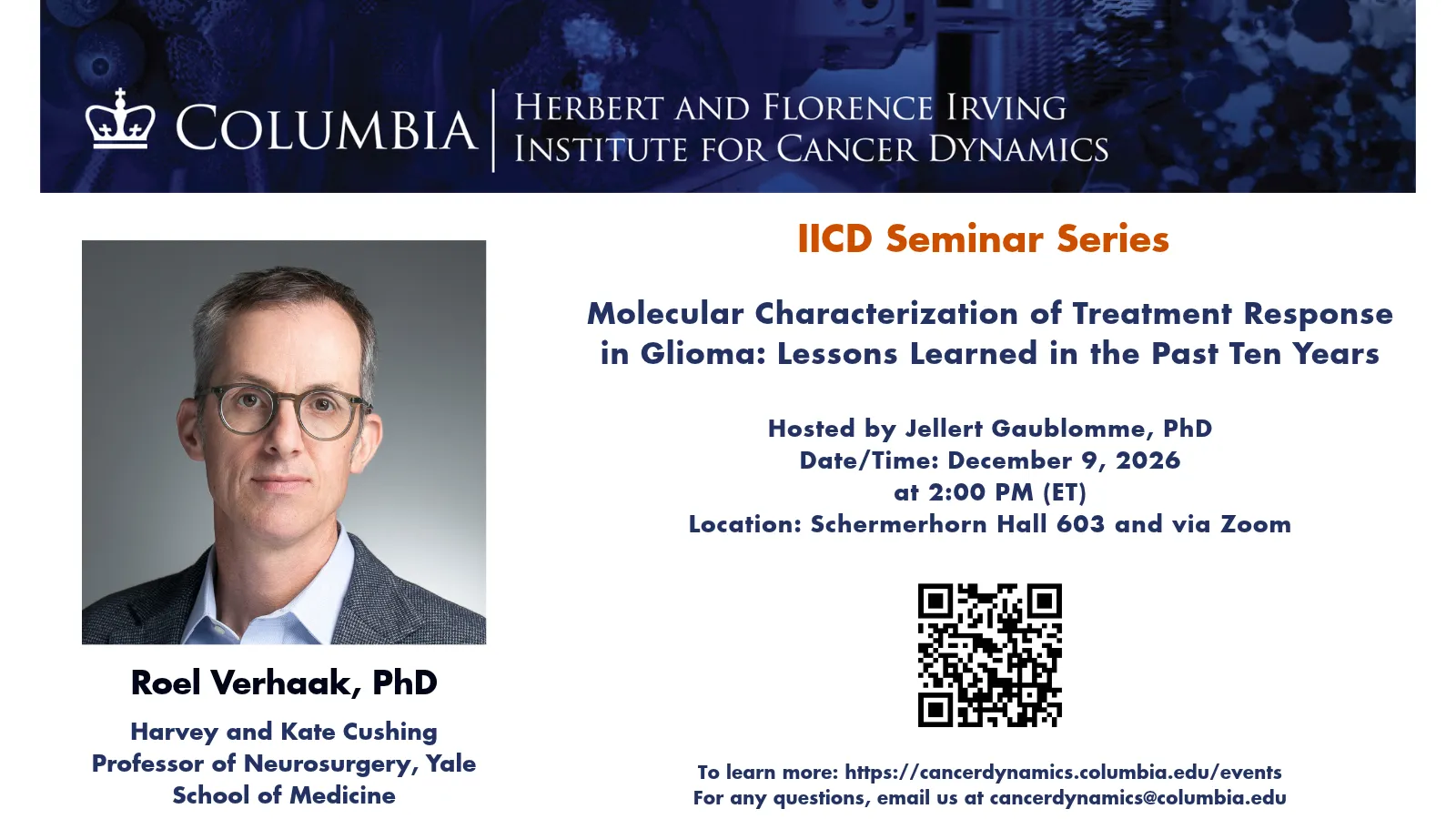 Flyer for IICD Seminar Series: Roel Verhaak, Yale School of Medicine