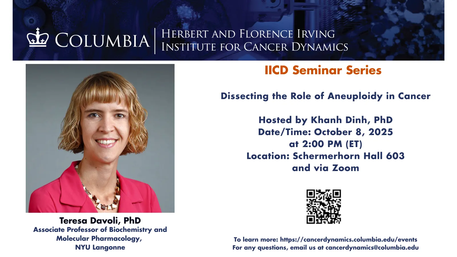 Flyer for IICD Seminar Series: Teresa Davoli, NYU Langone