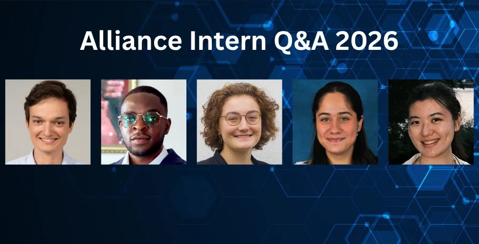Alt text: Collage of Alliance Interns: From top left: Louis Darrigol, Slyvain Dehayem, Jeanne Leclerc, Ness Tchenio, Beline Yuan
