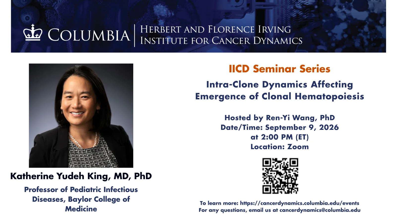 Flyer for IICD Seminar Series: Katherine Yudeh King, Baylor College of Medicine