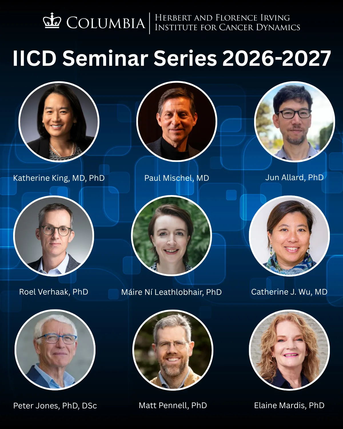 Image of IICD seminar series, with speaker headshots