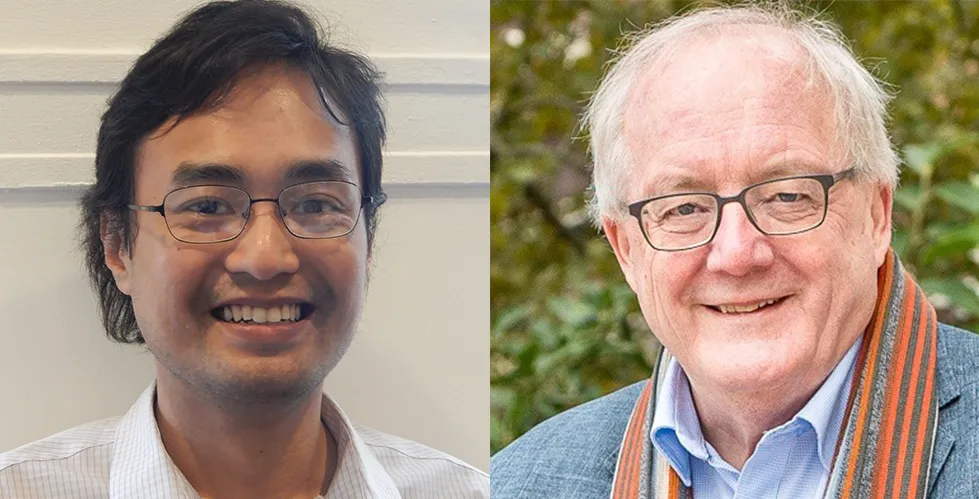 Headshot of Khanh Dinh (left) and Simon Tavaré (right)