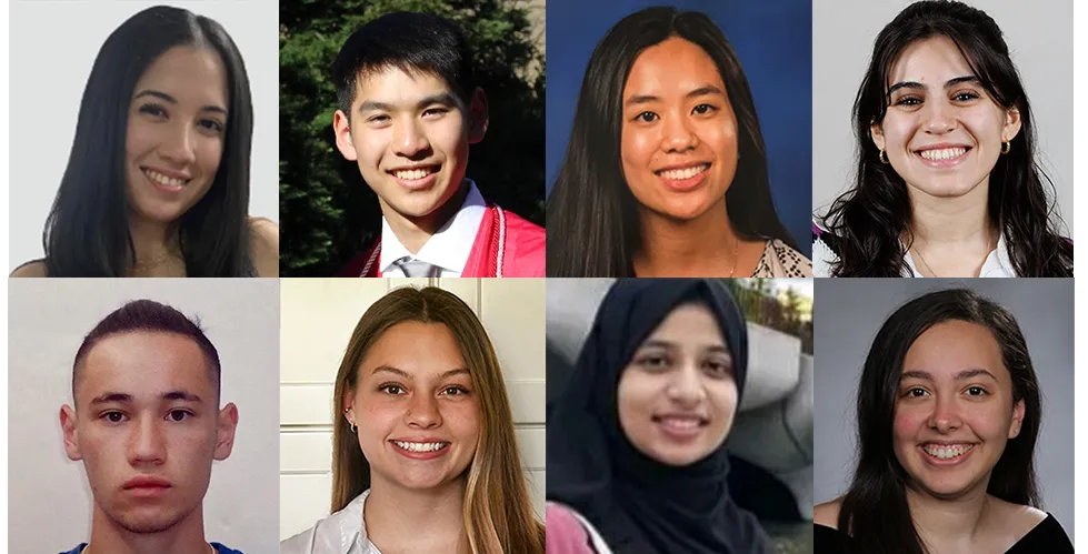 2023 SRP Cohort. From left to right and top to bottom: Anabel Ojeda, Andrew Chan, Hannah Boen, Hannah Khanshali, Henry Kotkin, Julia Rehring, Nafisa Raisa, Noreen Hosny.

