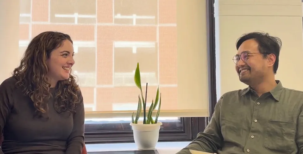 Devyn Forcina, Communications Specialist at IICD, and Khanh Dinh, PhD, Associate Research Scientist, sit together in a Faces of IICD interview.
