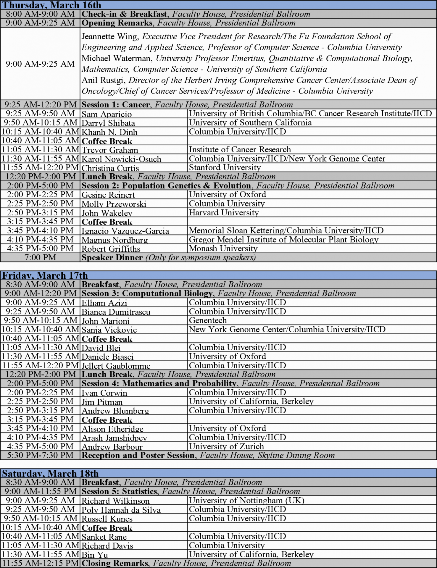 Agenda for the Mathematical and Computational Methods in Cancer and Biology Symposium (March 2023)