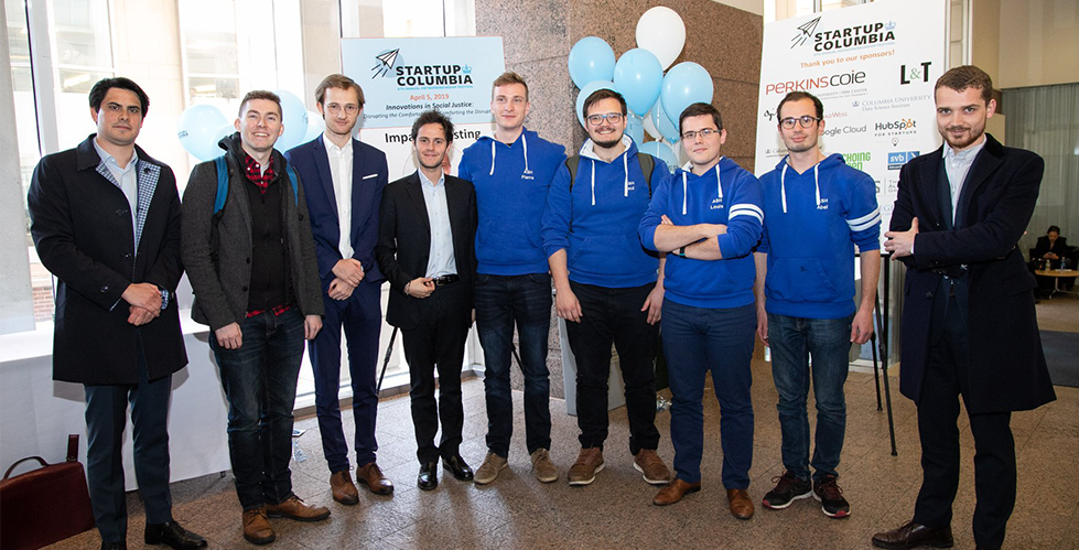 Group picture of 9 students from Columbia, École Polytechnique, Sciences Po, and Paris 1 Panthéon-Sorbonne at the Startup Blockchain Innovation Challenge 