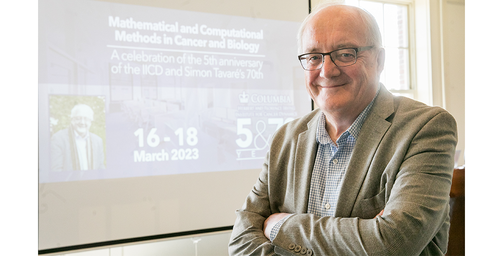 Simon Tavaré at the Mathematical and Computational Methods in Cancer and Biology, a symposium in March 2023 celebrating the Institute’s 5th anniversary and Simon Tavaré’s 70th (Photo credit: Tim Lee)
