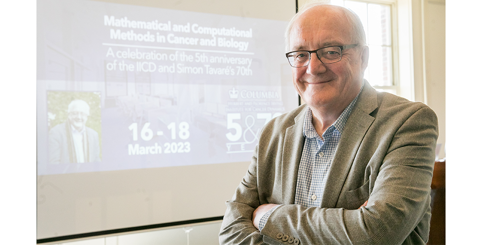 Simon Tavaré at the Mathematical and Computational Methods in Cancer and Biology, a symposium in March 2023 celebrating the Institute’s 5th anniversary and Simon Tavaré’s 70th (Photo credit: Tim Lee)
