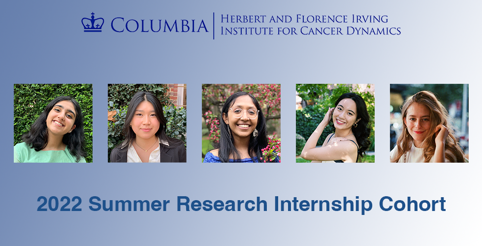 Headshots of the five interns with the IICD logo on top of the headshots and the sentence "2022 Summer Research Internship Cohort" below the headshots