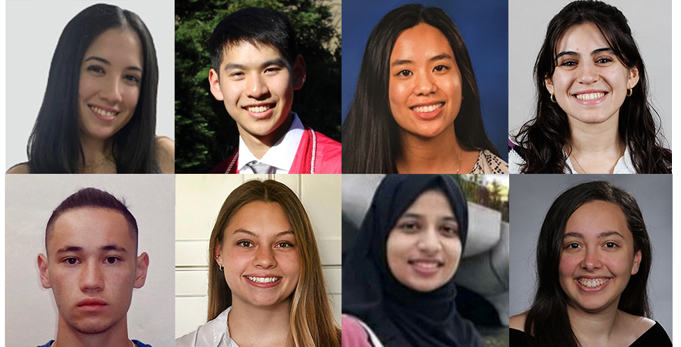 2023 SRP Cohort. From left to right and top to bottom: Anabel Ojeda, Andrew Chan, Hannah Boen, Hannah Khanshali, Henry Kotkin, Julia Rehring, Nafisa Raisa, Noreen Hosny.

